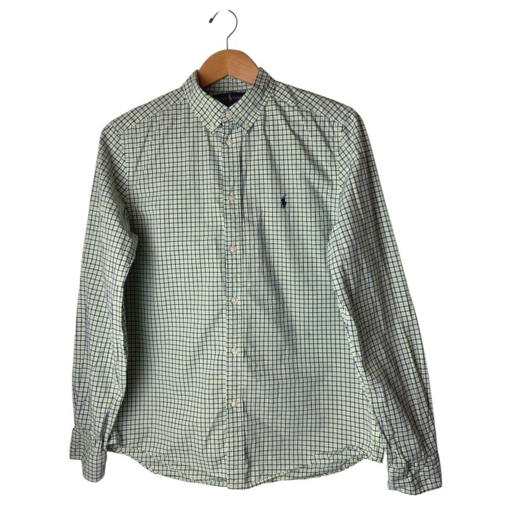 Ralph Lauren Button Down Shirt Kids XL Cotton Green Blue Gingham Plaid Preppy - Picture 2 of 10